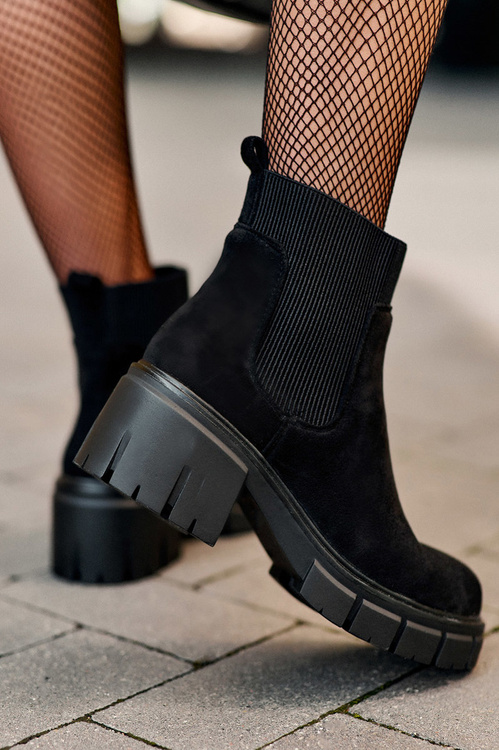 Leather Boots With Elastic Insert Black Anyfer