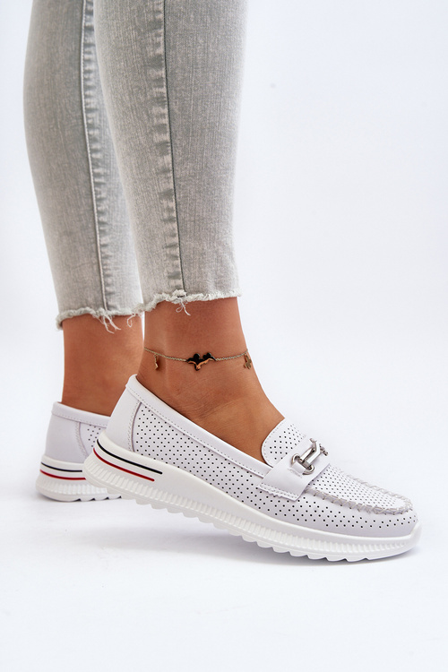 White Women's Leather Moccasins Veridinna