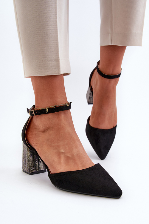 Black Faux Suede Court Shoes on Embellished Stiletto Anlitela