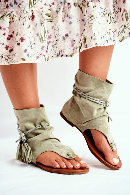 Damskie Sandałki Japonki Z Cholewką Zielone SL1011 Madrit