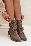 Zazoo 2955 Suede Work Boots With Gold Detail On Tongue Dark Beige
