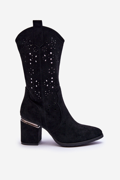 Women's Suede Openwork Boots Black Adelia
