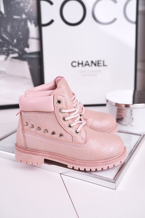 Dziecięce Ocieplane Botki z Ćwiekami Różowe Gonzo