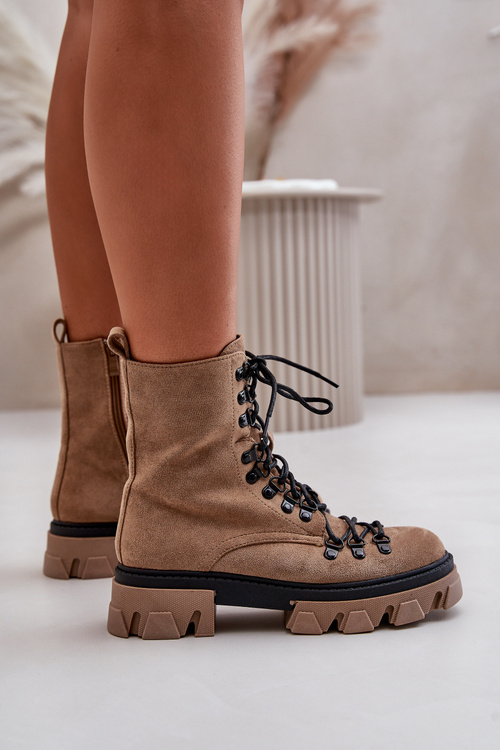 Warm Suede Boots Workers Tied Brown Pierro