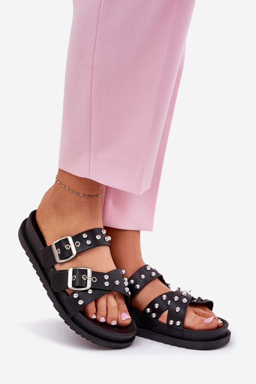 Women's Sandals With Buckles On Cork Sole Black Sercele
