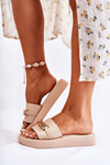 Fashionable Slippers With Chain Beige Megosa