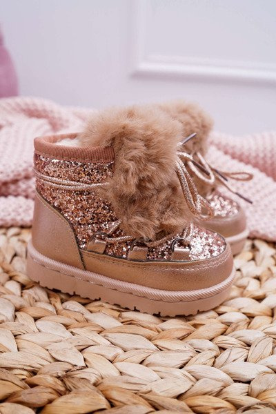 Children's Furry Snow Boots Champagne Minnie Mouse