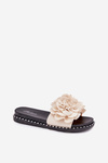 Women's Slippers With Fabric Flowers Beige Elachase