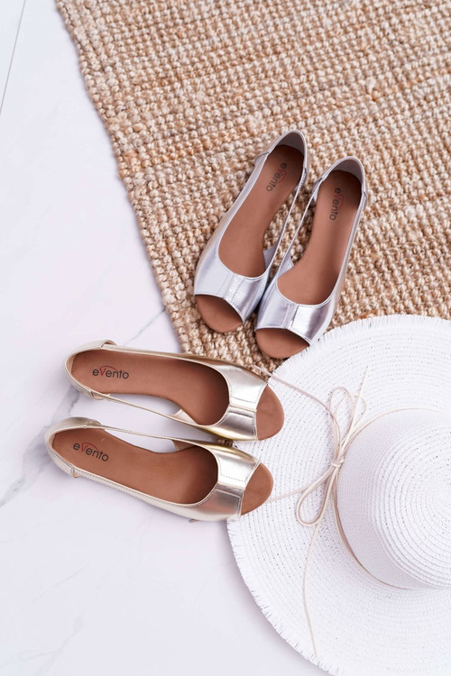 Baleriny Damskie Peep Toe Złote Ereli