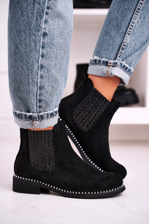 Women's Chelsea Boots With Studs Suede Black Meagan