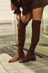 Women's Over Knee Boots On Heels With Gold Detail Brown Carina