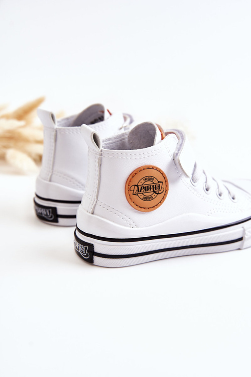 Children's Leather Sneakers With Velcro White Bruni