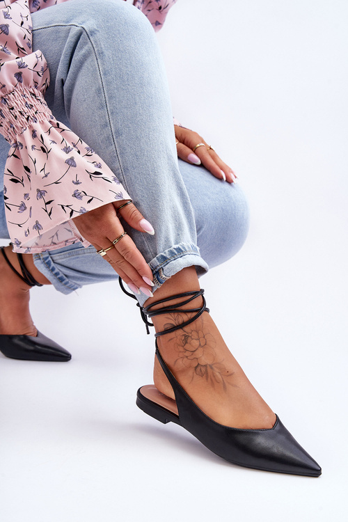 Women's Lace-up Ballet Flats Black Lilly Ann