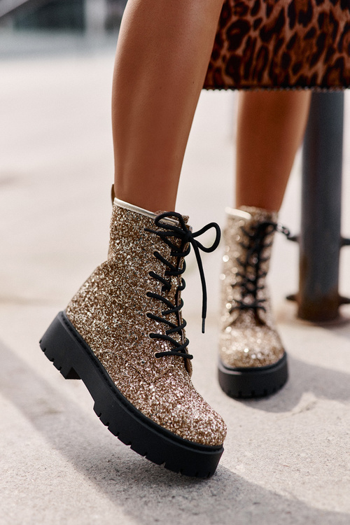 Workery Botki Ocieplane Z Cekinami Złote Liatheine