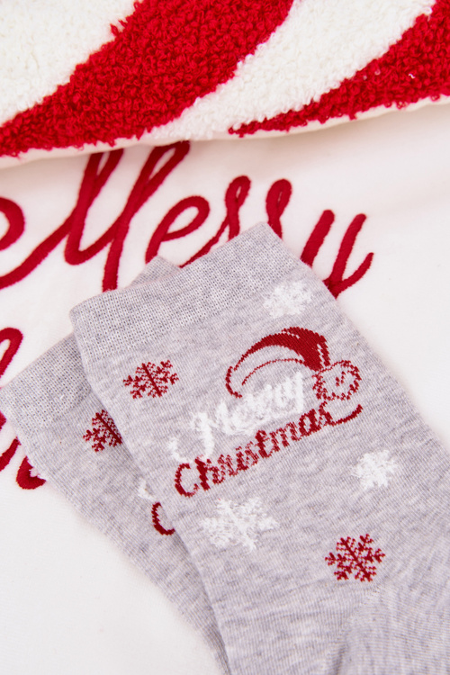 Women's Christmas Socks Snowflakes With Text Light Gray