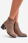 Women's Heeled Ankle Boots with Zipper Dark Beige Tinamar