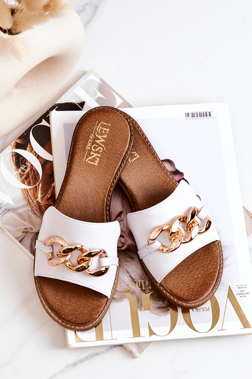 Leather Chain Flip Flops Lewski 3052 White