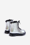 Lined Girls Patent Ankle Boots with Zip Silver Novita