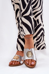 Flat Women's Slippers With Decorative Detail Silver Oferry