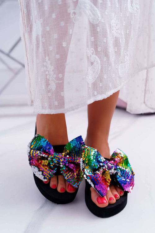 Women's Foam Platform Flip Flops Cocard Iridescent Sequins Meow