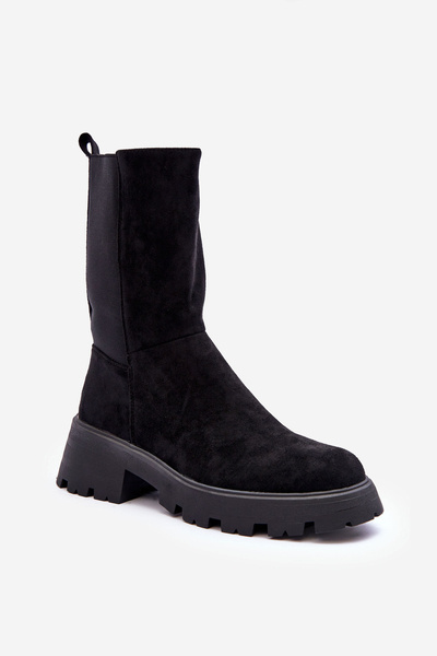 Women's Suede Boots Flat Heel Black Altandros