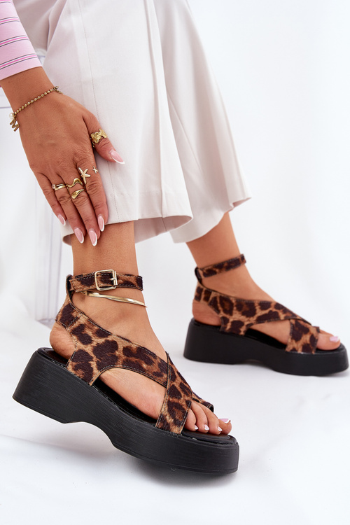 Women's Platform And Wedge Sandals In Leopard Print Brown Tenzorus