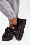 Women's Snow Boots on Platform with Fur and Fringes Black Ferayne