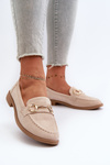 Women's Flat Heel Loafers with Beige Aviole Embellishment