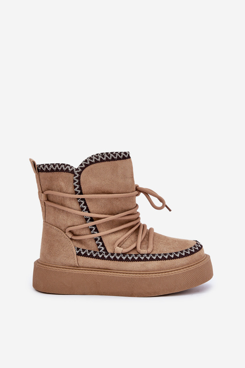 Women's Snow Boots With Embroidery On Platform Brown Naleris