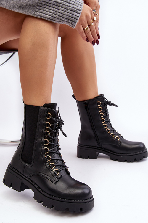 Black Leather Women's Work Boots Charmea