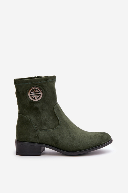 Women's Boots With Zip And Decorative Detail Eco Suede Green Lerioria