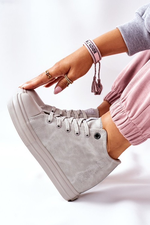 Trampki Skórzane Ukryty Koturn Big Star Szare II274093