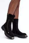Suede Lined Flat Heeled Boots Black Palimra