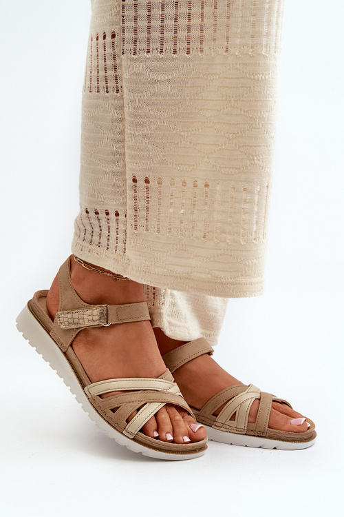 Sandały Wygodne Lekkie Damskie Na Rzep Beżowo-Złote Inblu CN000041