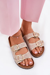 Women's Fabric Slippers On Cork Platform With Buckles Gold Osoffe