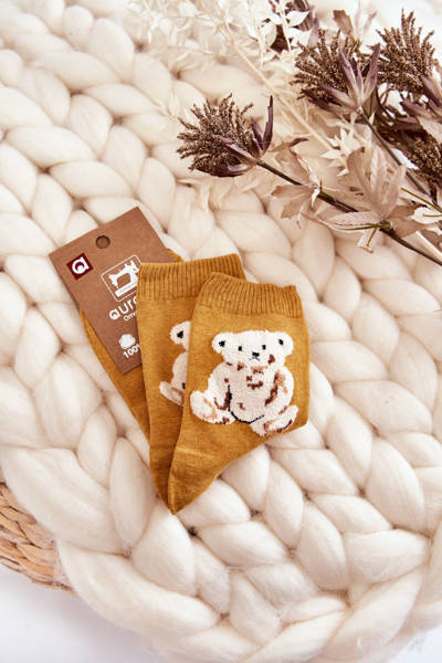 Women's Classic Cotton Socks With Teddy Bear Dark yellow
