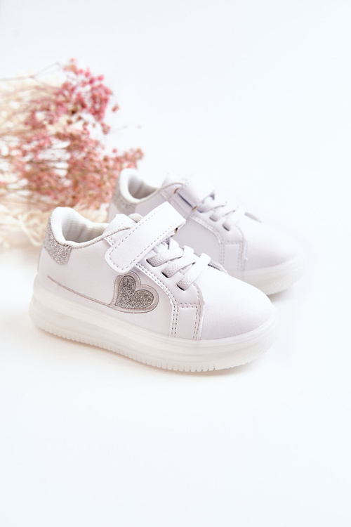 Buty Sportowe Dziecięce Skórzane Rzep Białe Baylene