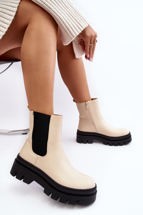 Leather Boots Workery Beige Loretta