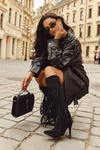 Women's High Heel Boots with Fringes Black Isalune