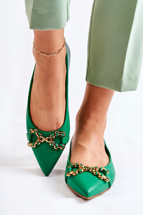 Women's Leather Ballerinas In Spitz With Decoration Green Carlos