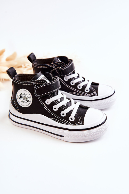 Children's Leather Sneakers With Velcro Black Bruni