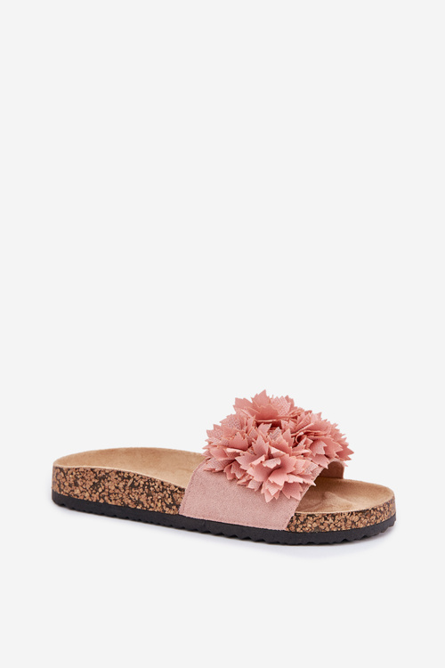 Women's Cork Sole Slippers With Flowers Pink Ferenza