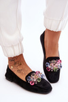 Suede Loafers With Ornate Crystals Black Arvilla