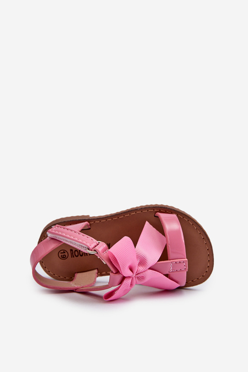 Pink Joratia Children's Patent Sandals with Bow on Velcro