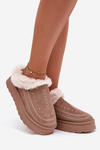 Women's Snow Boots On Platform With Fur And Stitching Dark Beige Arelina
