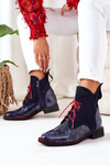 Leather Boots With A Crocodile Pattern Navy Blue Cheyenne