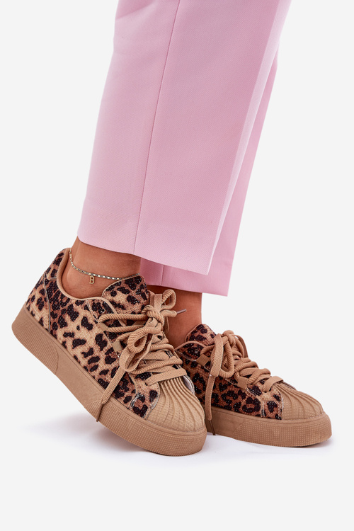 Zdobione Damskie Sneakersy Na Platformie Panterka Brązowe Eanneth