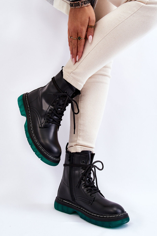 Women's Lace Up Boots With Green Sole Black Trinah