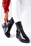 Botki Damskie Na Koturnie Lakierowane Czarne Therapie
