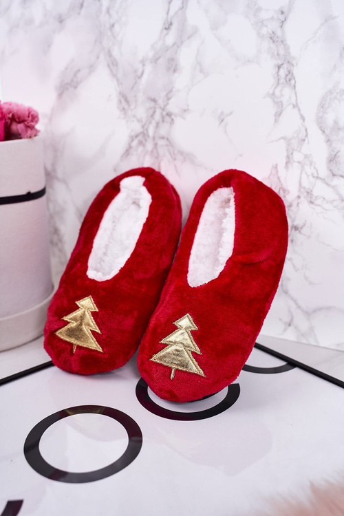 Children's Christmas Slippers With Christmas Tree Red Let It Snow